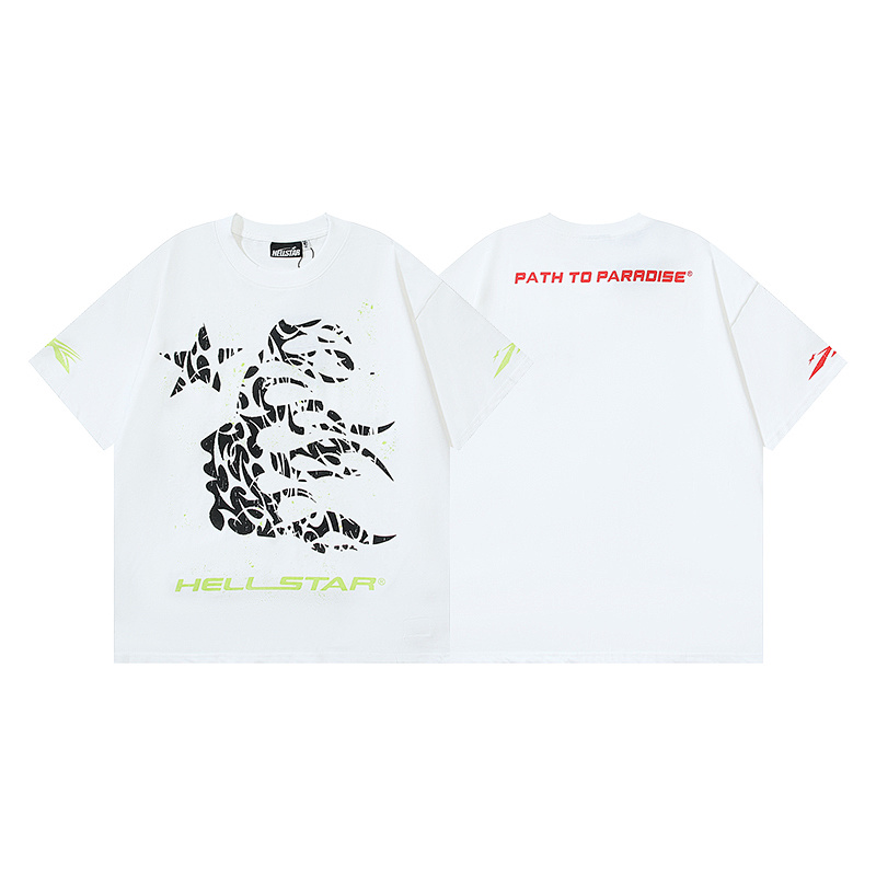 Hellstar American Streetwear High Street Loose Fit Portrait Print Short Sleeve T-Shirt