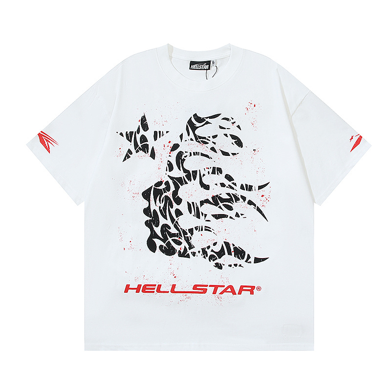 Hellstar American Streetwear High Street Loose Fit Portrait Print Short Sleeve T-Shirt