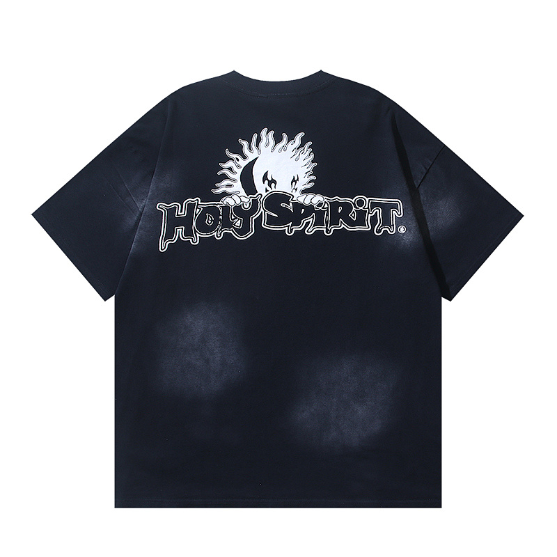 Hellstar Distressed Washed American Streetwear Print Short Sleeve T-Shirt