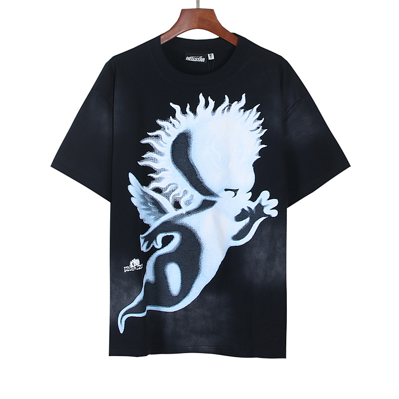 Hellstar Distressed Washed American Streetwear Print Short Sleeve T-Shirt