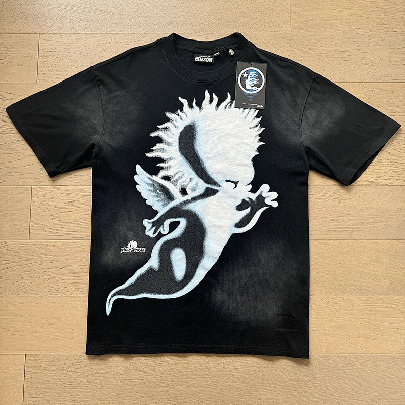 Hellstar Distressed Washed American Streetwear Print Short Sleeve T-Shirt