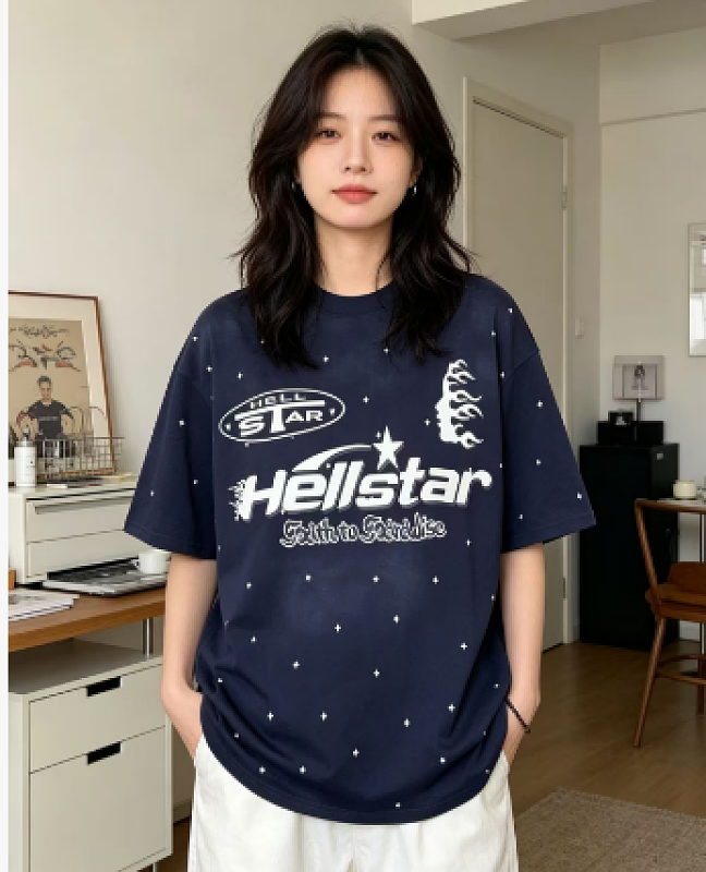 Hellstar Health Style Rhinestone Letter Short Sleeve T-Shirt