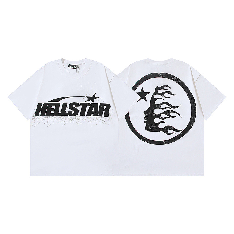 Hellstar Rhinestone American Streetwear High Street Cotton Loose Fit Short Sleeve T-Shirt