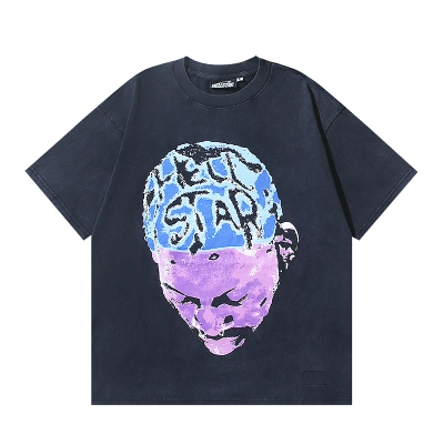 Hellstar Rhinestone Washed American Streetwear Vintage Print Short Sleeve T-Shirt 02