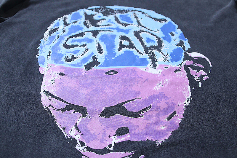 Hellstar Rhinestone Washed American Streetwear Vintage Print Short Sleeve T-Shirt