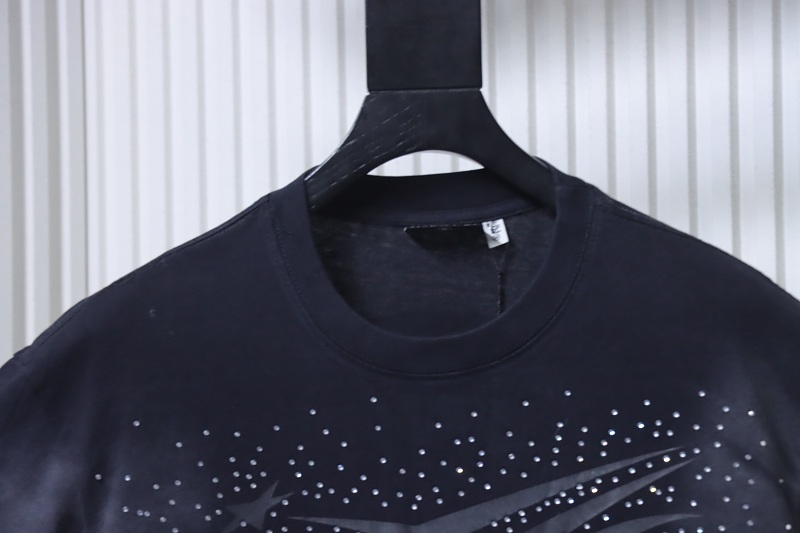 Hellstar Rhinestone Washed Letter Short Sleeve T-Shirt Style 1