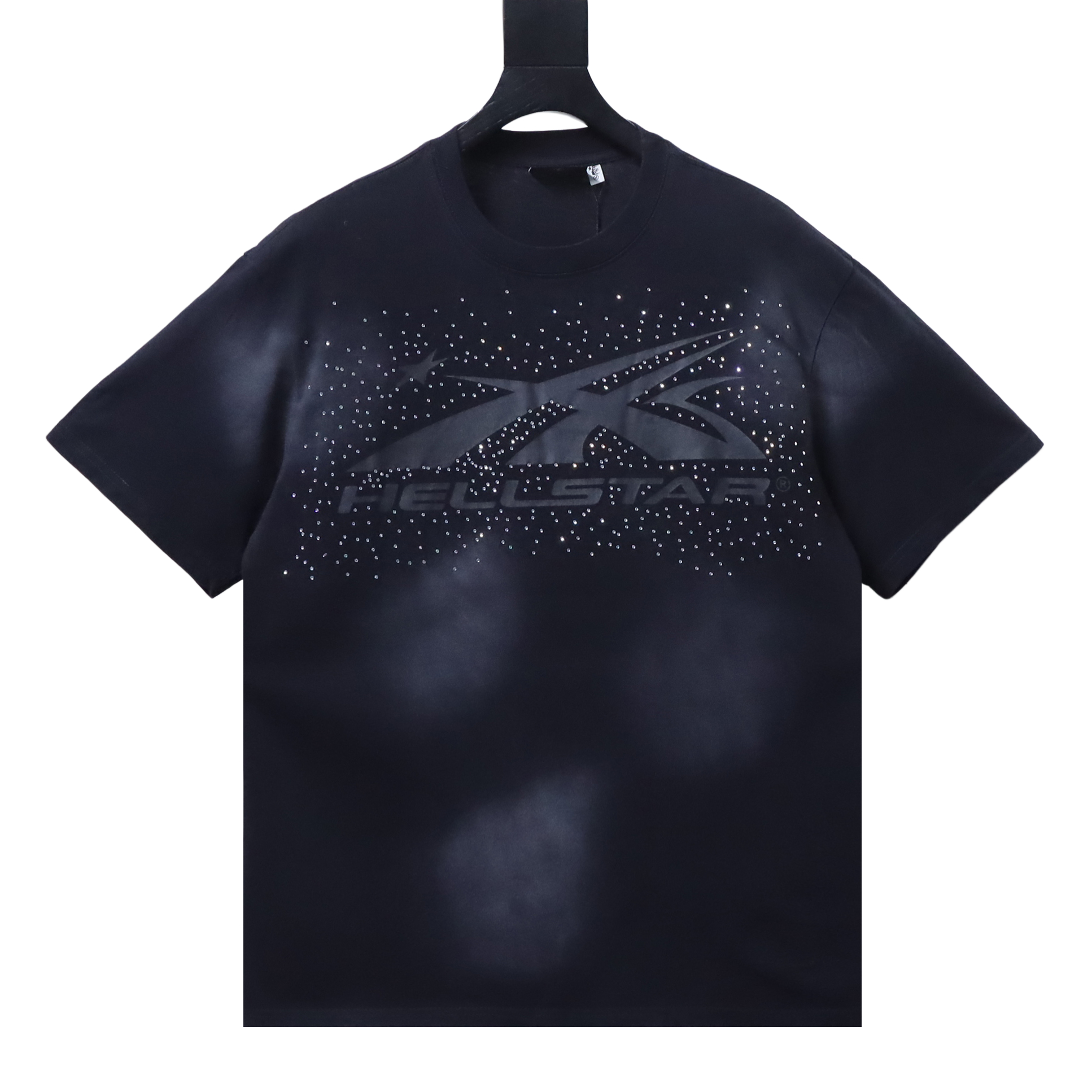 Hellstar Rhinestone Washed Letter Short Sleeve T-Shirt Style 1