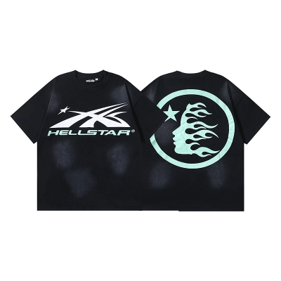 Hellstar Washed American Streetwear Vintage Print Short Sleeve T-Shirt 01