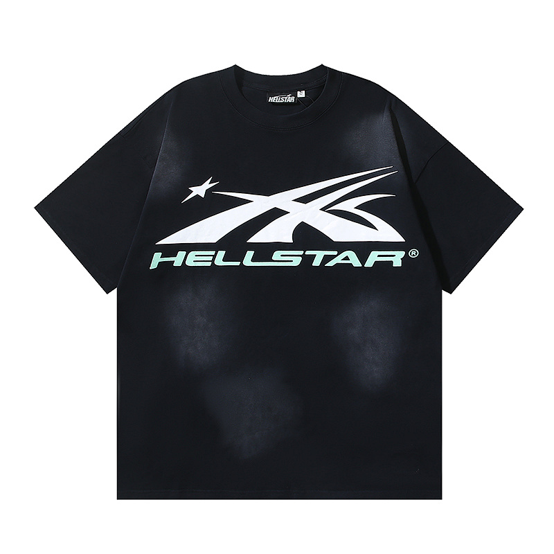 Hellstar Washed American Streetwear Vintage Print Short Sleeve T-Shirt