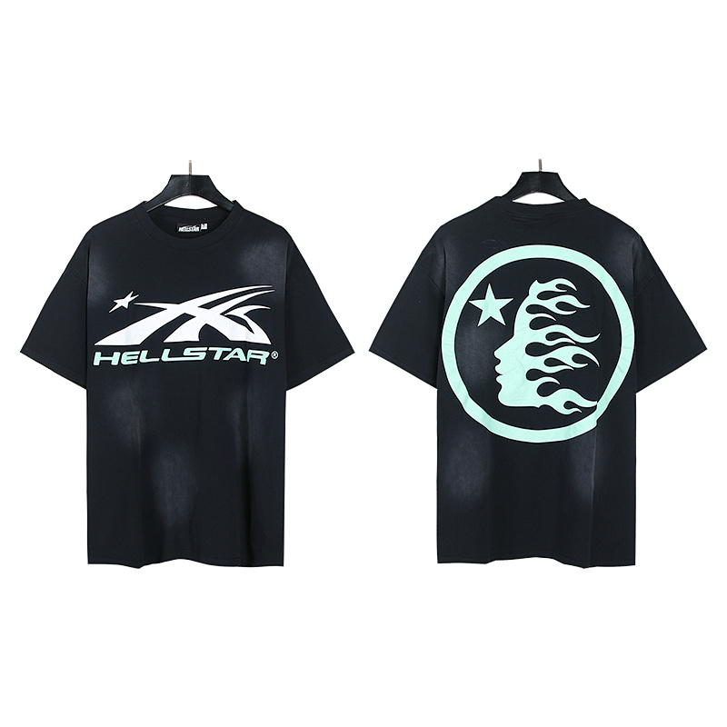 Hellstar Washed American Streetwear Vintage Print Short Sleeve T-Shirt