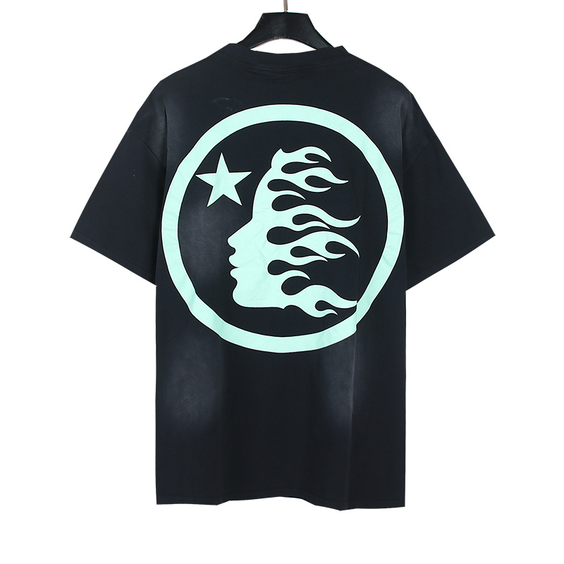 Hellstar Washed American Streetwear Vintage Print Short Sleeve T-Shirt