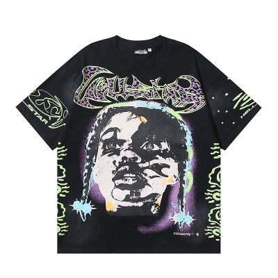 Hellstar Washed American Streetwear Vintage Print Short Sleeve T-Shirt Style 10 02