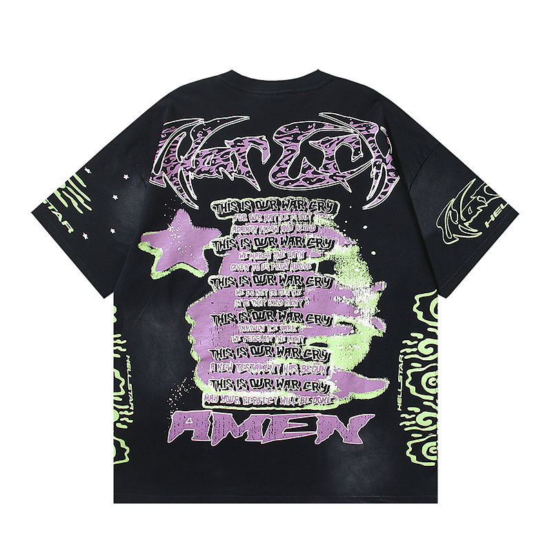 Hellstar Washed American Streetwear Vintage Print Short Sleeve T-Shirt Style 10