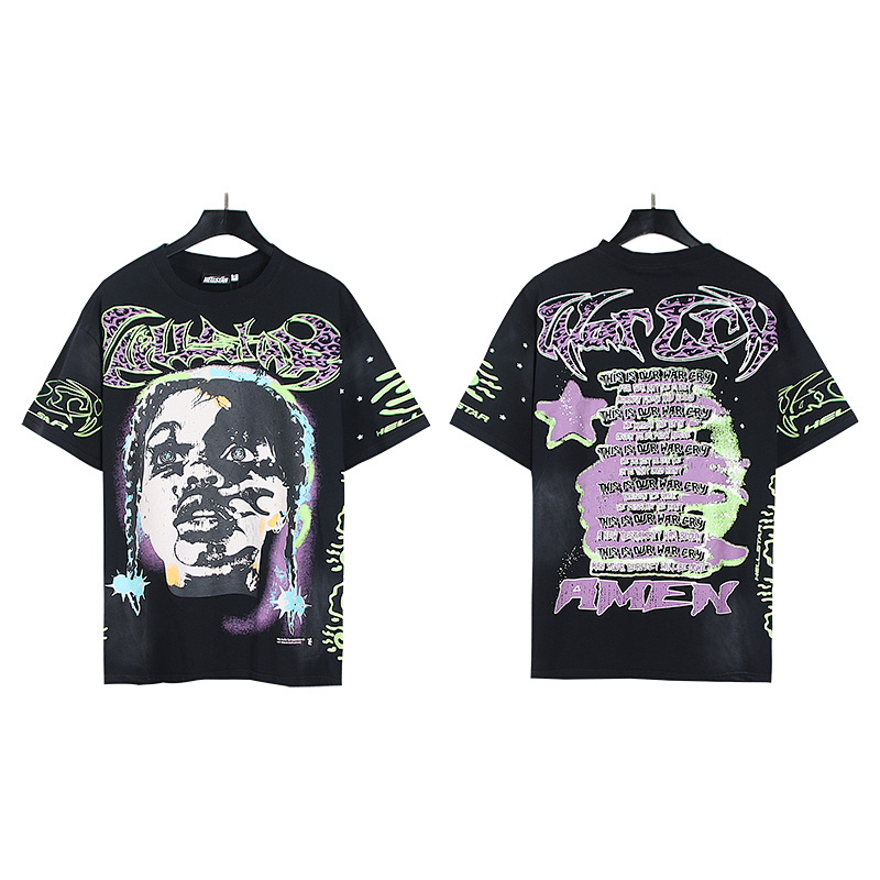 Hellstar Washed American Streetwear Vintage Print Short Sleeve T-Shirt Style 10