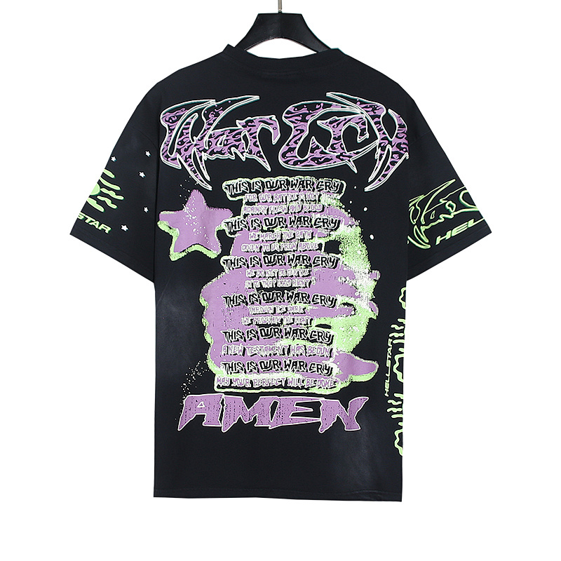 Hellstar Washed American Streetwear Vintage Print Short Sleeve T-Shirt Style 10