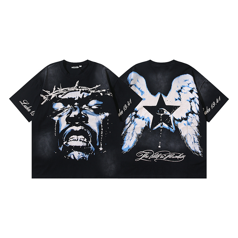 Hellstar Washed American Streetwear Vintage Print Short Sleeve T-Shirt Style 11