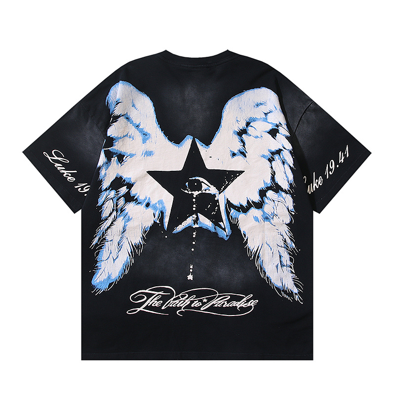 Hellstar Washed American Streetwear Vintage Print Short Sleeve T-Shirt Style 11