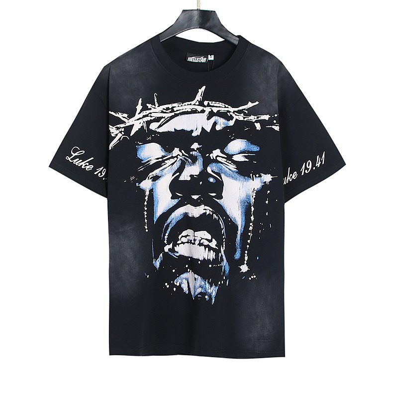 Hellstar Washed American Streetwear Vintage Print Short Sleeve T-Shirt Style 11