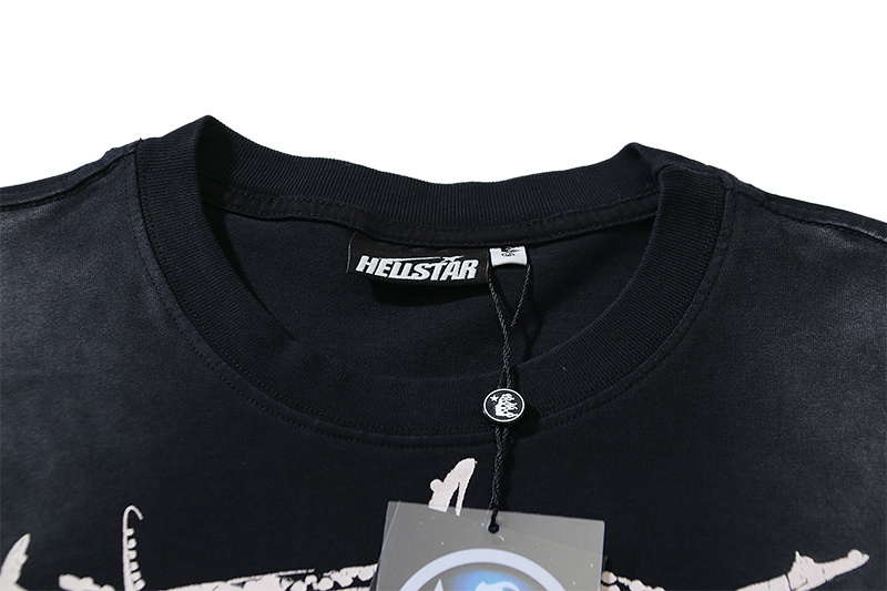 Hellstar Washed American Streetwear Vintage Print Short Sleeve T-Shirt Style 11