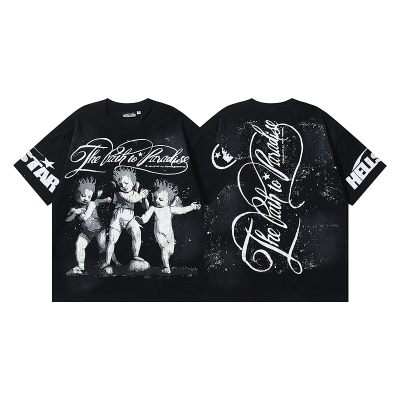 Hellstar Washed American Streetwear Vintage Print Short Sleeve T-Shirt Style 12 01