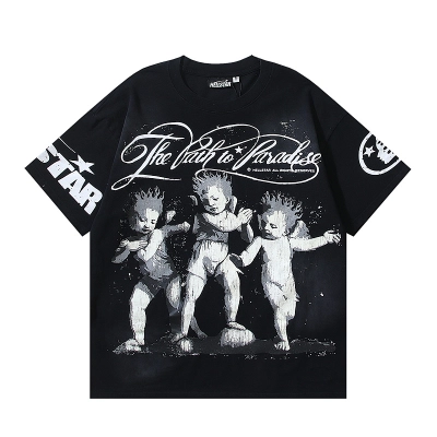 Hellstar Washed American Streetwear Vintage Print Short Sleeve T-Shirt Style 12 02