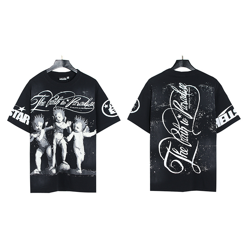 Hellstar Washed American Streetwear Vintage Print Short Sleeve T-Shirt Style 12