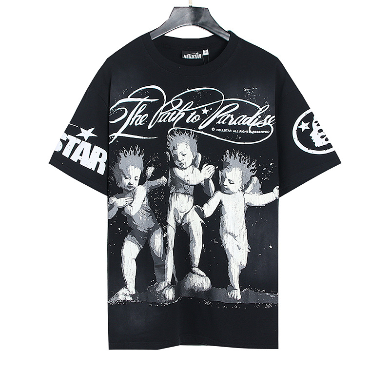 Hellstar Washed American Streetwear Vintage Print Short Sleeve T-Shirt Style 12