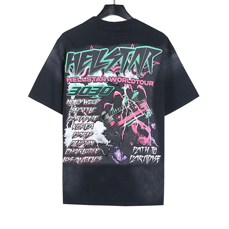 Hellstar Washed American Streetwear Vintage Print Short Sleeve T-Shirt Style 14
