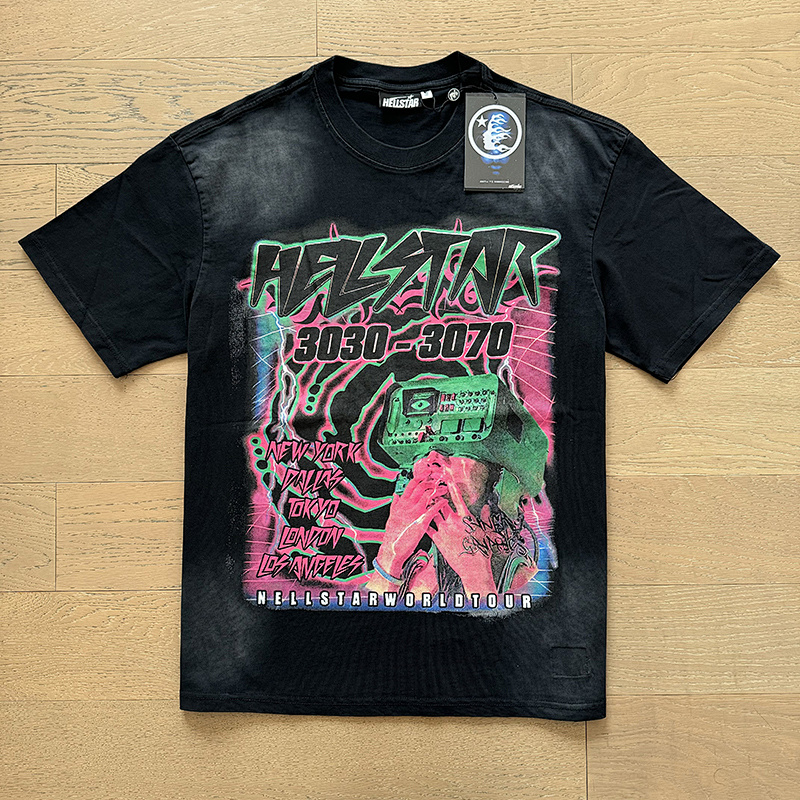 Hellstar Washed American Streetwear Vintage Print Short Sleeve T-Shirt Style 14