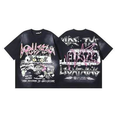Hellstar Washed American Streetwear Vintage Print Short Sleeve T-Shirt Style 15 01