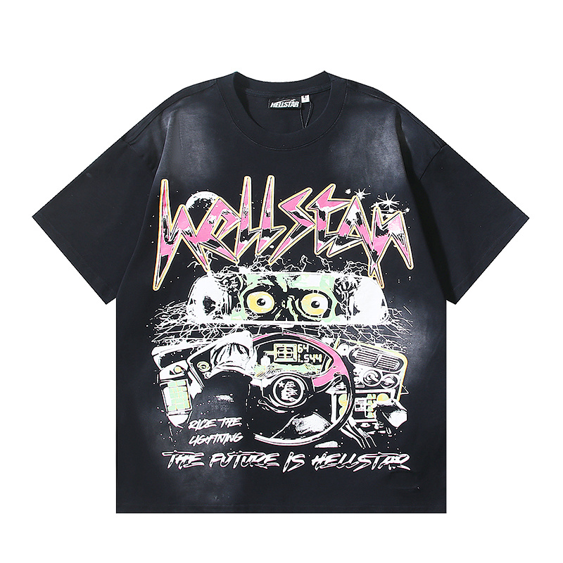 Hellstar Washed American Streetwear Vintage Print Short Sleeve T-Shirt Style 15