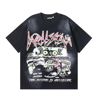 Hellstar Washed American Streetwear Vintage Print Short Sleeve T-Shirt Style 15 02