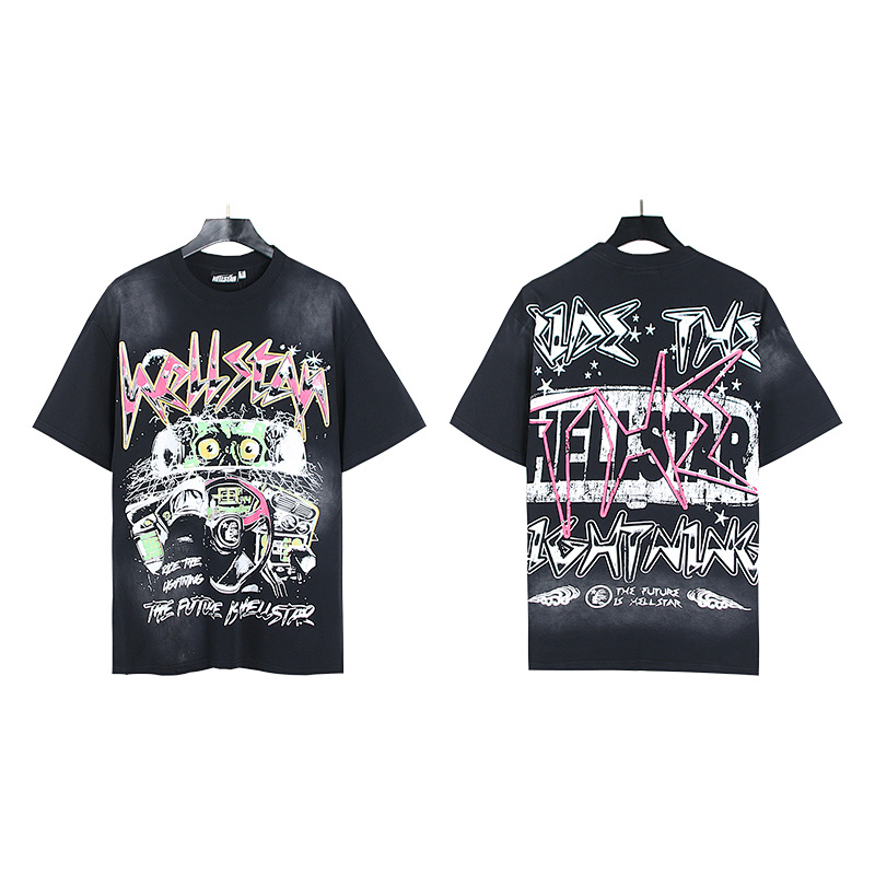 Hellstar Washed American Streetwear Vintage Print Short Sleeve T-Shirt Style 15