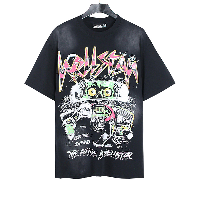 Hellstar Washed American Streetwear Vintage Print Short Sleeve T-Shirt Style 15