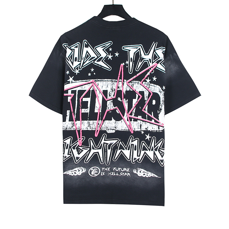 Hellstar Washed American Streetwear Vintage Print Short Sleeve T-Shirt Style 15