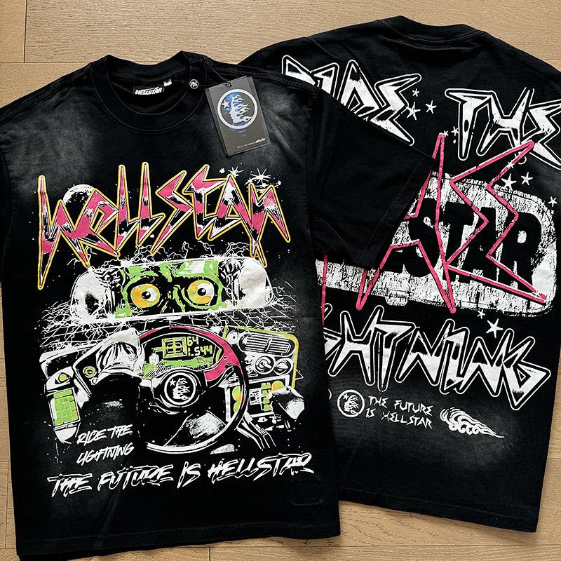 Hellstar Washed American Streetwear Vintage Print Short Sleeve T-Shirt Style 15