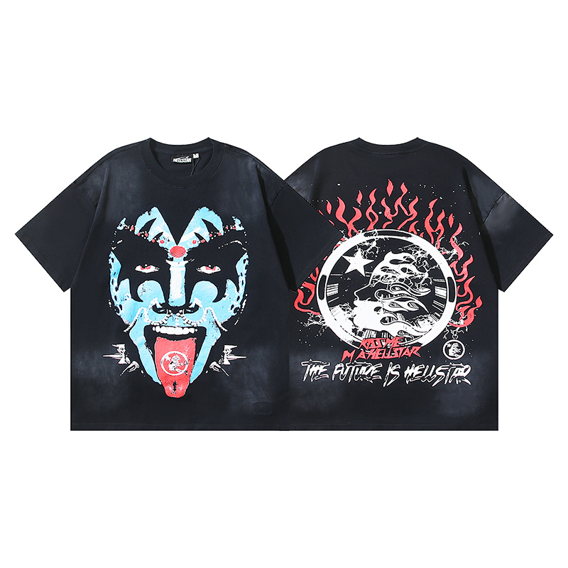 Hellstar Washed American Streetwear Vintage Print Short Sleeve T-Shirt Style 16