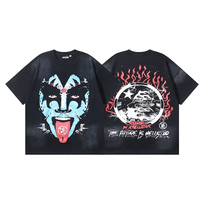 Hellstar Washed American Streetwear Vintage Print Short Sleeve T-Shirt Style 16 01