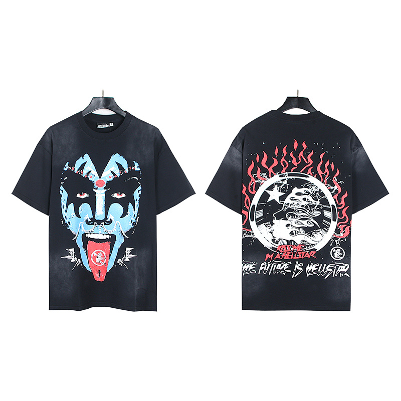 Hellstar Washed American Streetwear Vintage Print Short Sleeve T-Shirt Style 16