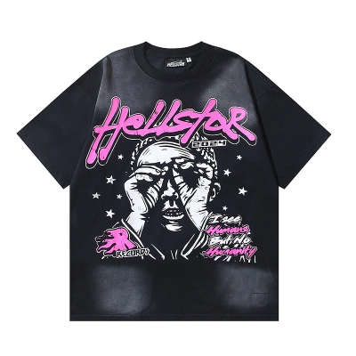 Hellstar Washed American Streetwear Vintage Print Short Sleeve T-Shirt Style 17 02