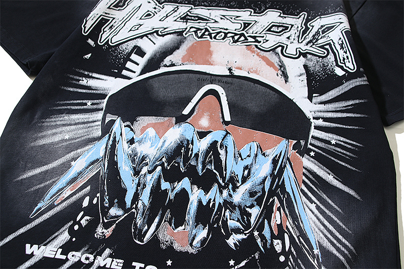 Hellstar Washed American Streetwear Vintage Print Short Sleeve T-Shirt Style 19