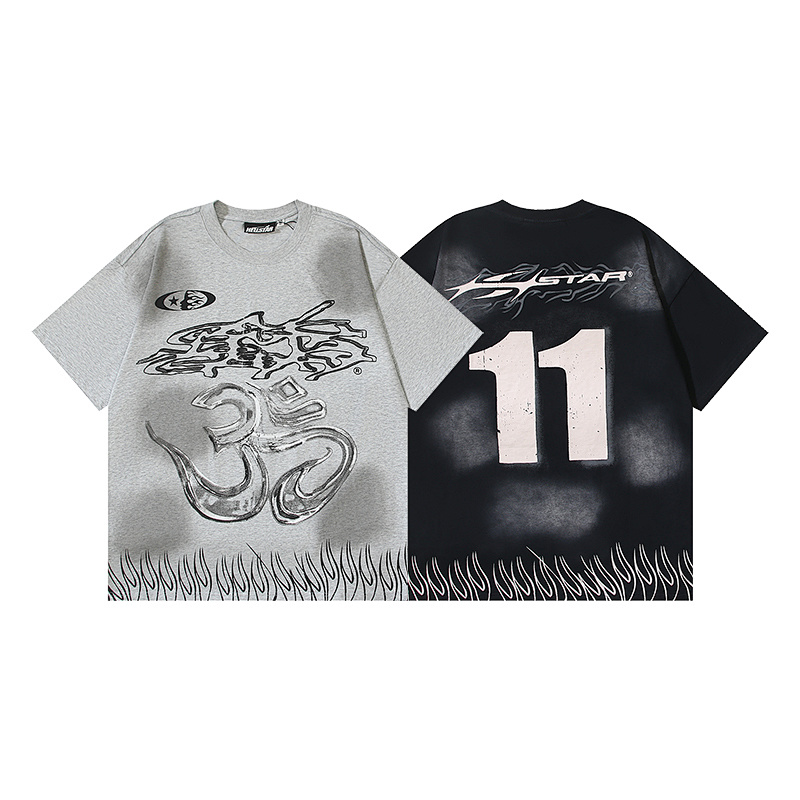 Hellstar Washed American Streetwear Vintage Print Short Sleeve T-Shirt Style 22