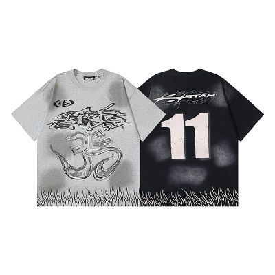 Hellstar Washed American Streetwear Vintage Print Short Sleeve T-Shirt Style 22 01