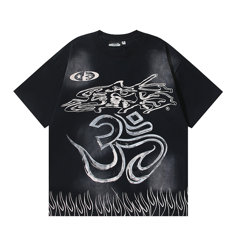 Hellstar Washed American Streetwear Vintage Print Short Sleeve T-Shirt Style 22