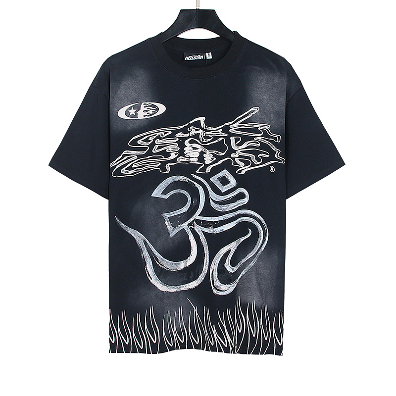 Hellstar Washed American Streetwear Vintage Print Short Sleeve T-Shirt Style 22