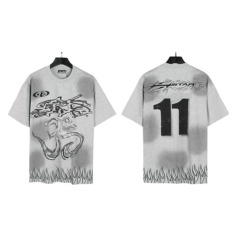 Hellstar Washed American Streetwear Vintage Print Short Sleeve T-Shirt Style 22