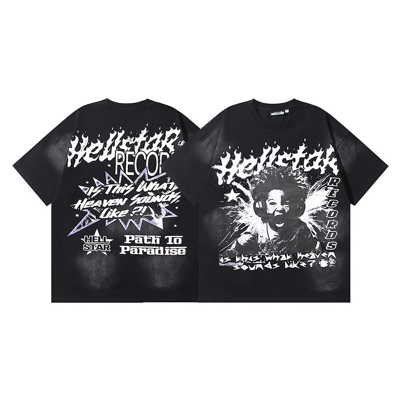Hellstar Washed American Streetwear Vintage Print Short Sleeve T-Shirt Style 24