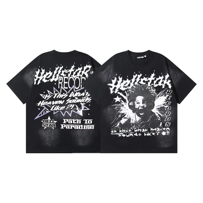 Hellstar Washed American Streetwear Vintage Print Short Sleeve T-Shirt Style 24 01