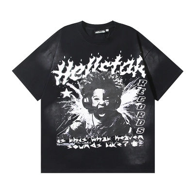 Hellstar Washed American Streetwear Vintage Print Short Sleeve T-Shirt Style 24 02