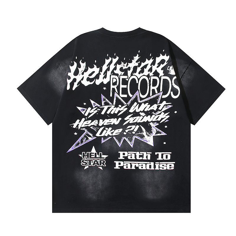 Hellstar Washed American Streetwear Vintage Print Short Sleeve T-Shirt Style 24